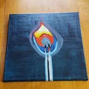 Vibrant Blue and Orange Flame Painting